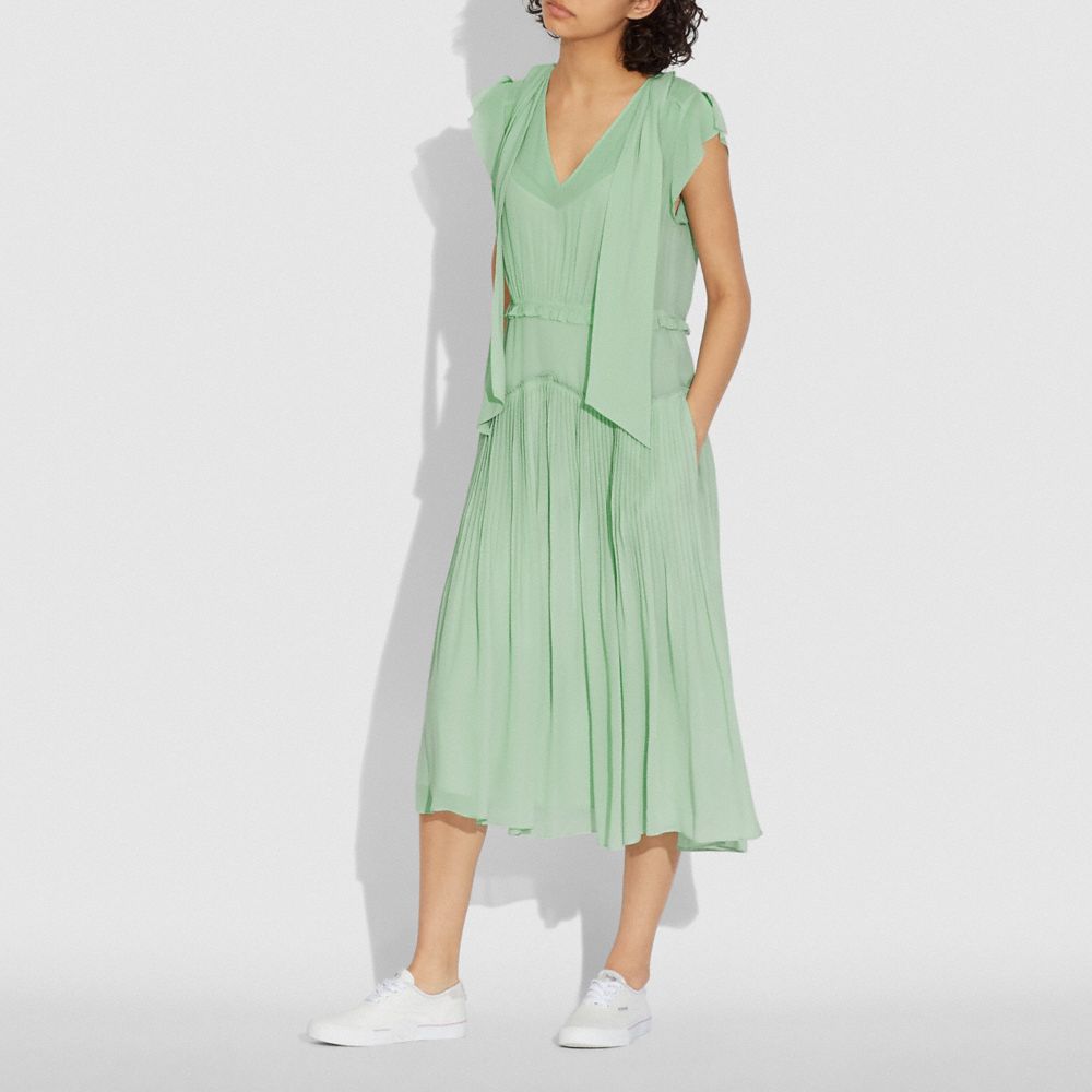 COACH®,SLEEVELESS UPTOWN DRESS,Viscose,Pale Green,Scale View