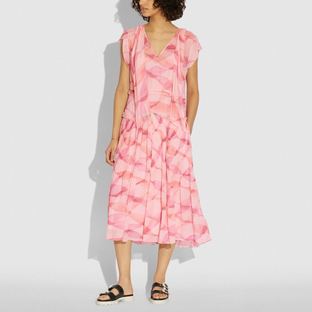 COACH®,プリンテッド スリーブレス アップタウン ドレス,ﾋﾟﾝｸ/ｺｰﾗﾙ