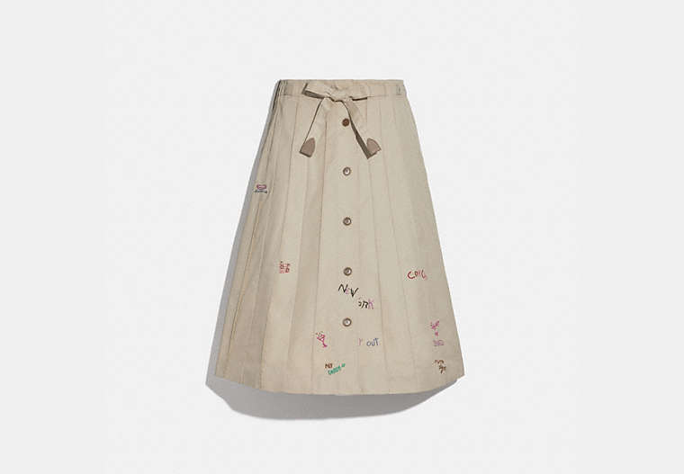 COACH®,TRENCH PANEL SKIRT,Cotton/Polyester,Pumice,Front View