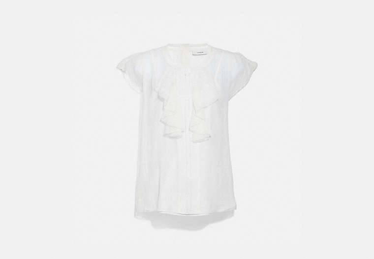 COACH®,RUFFLE BLOUSE,Silk,Ivory,Front View