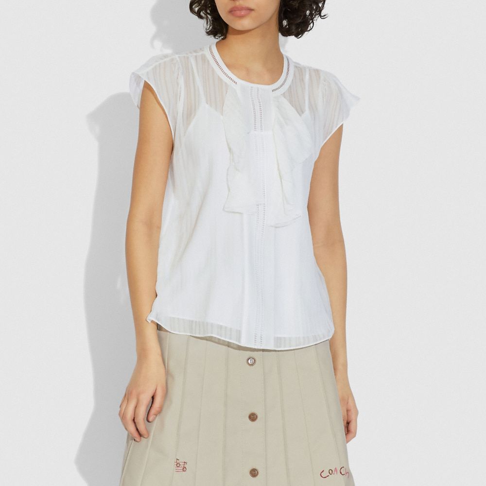 COACH®,RUFFLE BLOUSE,Silk,Ivory,Scale View