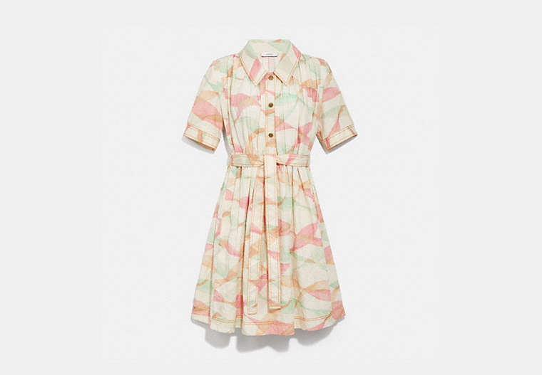 COACH®,PLEATED TRENCH DRESS,cotton,Peach/Green,Front View