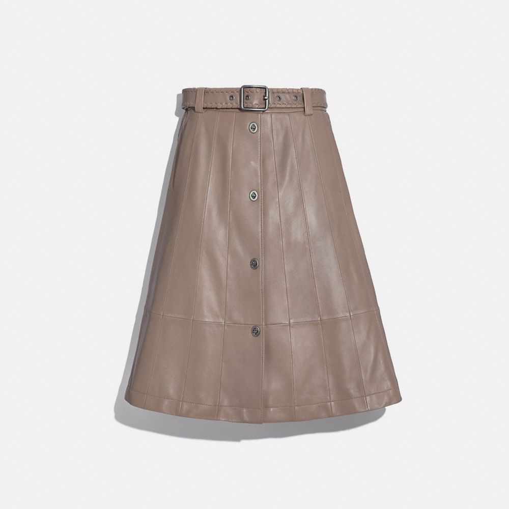 COACH®,PANELED TRENCH SKIRT,Smooth Leather,Light Mocha,Front View