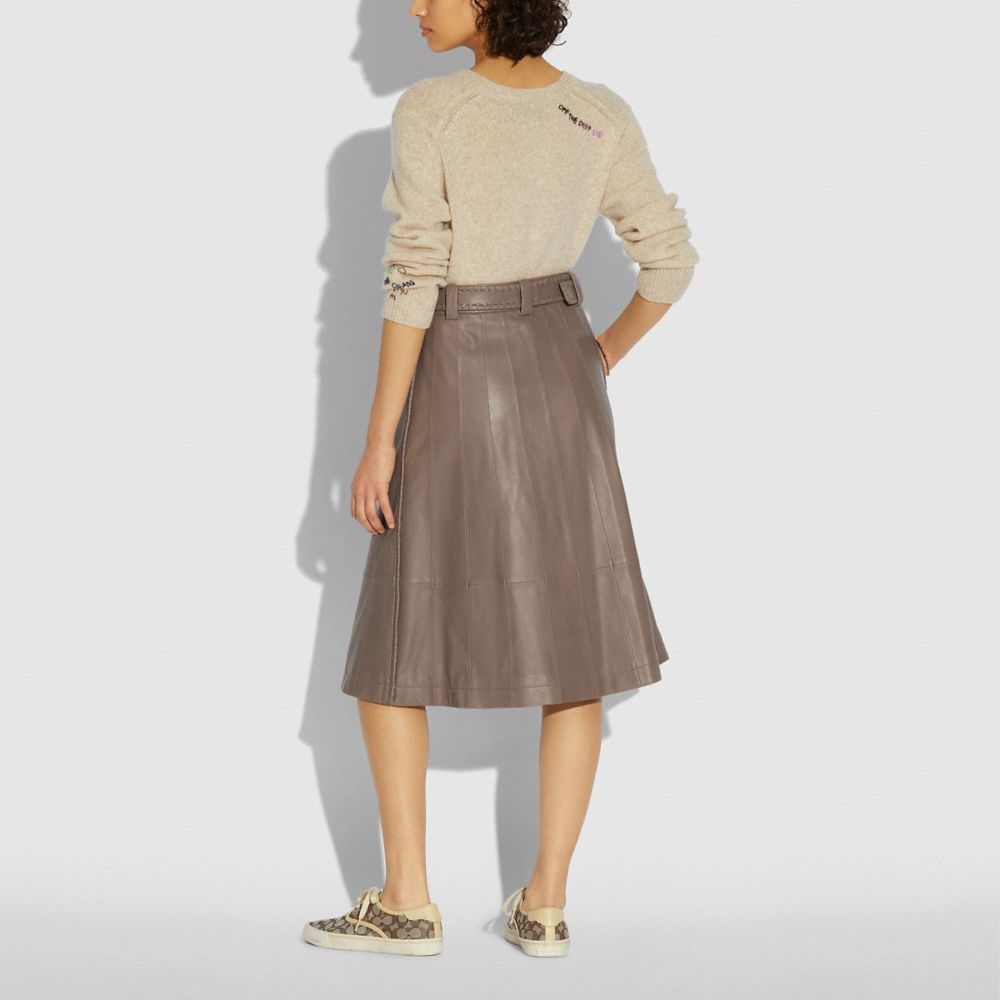 COACH®,PANELED TRENCH SKIRT,Smooth Leather,Light Mocha,Scale View