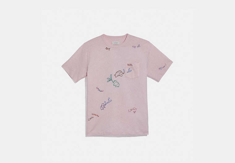 COACH®,T-SHIRT WITH POCKET,cotton,Blossom Pink,Front View