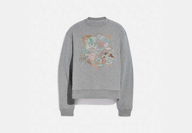 COACH®,DOODLE EMBROIDERED SWEATSHIRT IN ORGANIC COTTON,Organic Cotton,GREY,Front View