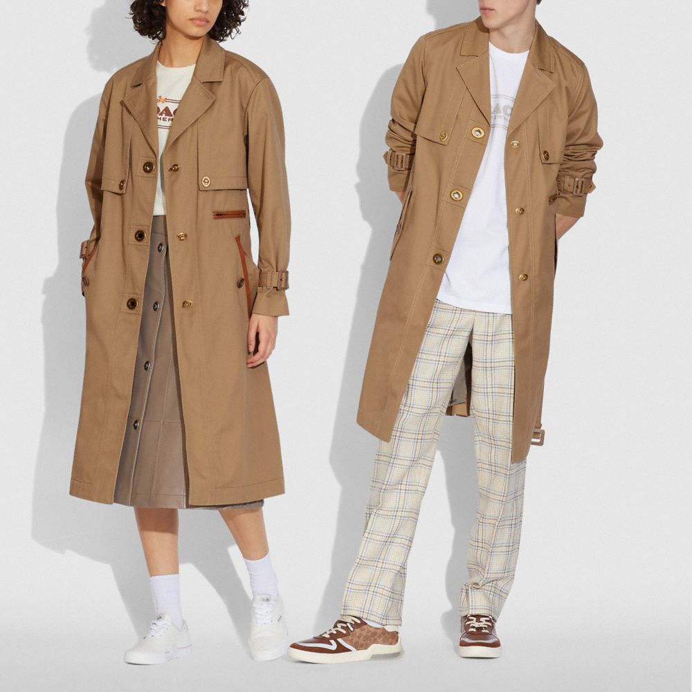 Cotton Trench Coat With Leather Trim
