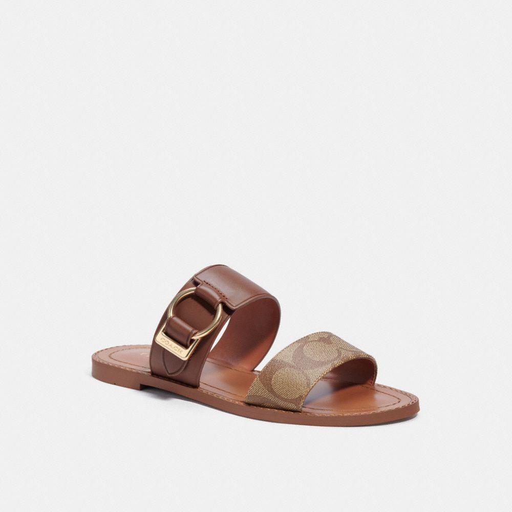 COACH®,HALLIE SANDAL,Leather,Khaki/Saddle,Front View