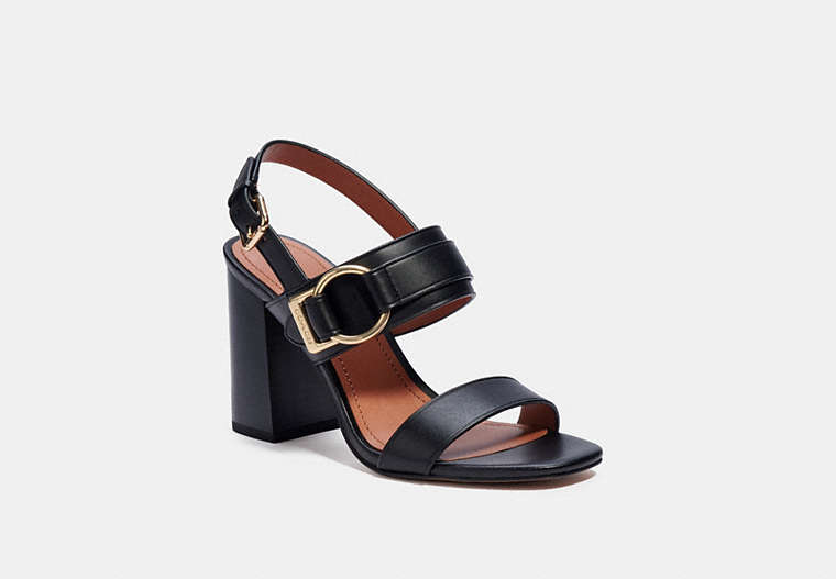COACH®,MABEL SANDAL,Leather,Black,Front View