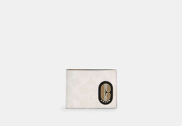 Slim Billfold Wallet In Colorblock Signature Canvas With Striped Coach Patch