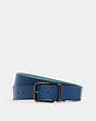 COACH®,BOXED PLAQUE AND HARNESS BUCKLE CUT-TO-SIZE REVERSIBLE BELT, 38MM,Leather,Small,Gunmetal/Jewel Blue Marine,Inside View,Top View