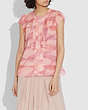 COACH®,PRINTED RUFFLE BLOUSE,Silk,PINK/CORAL,Scale View
