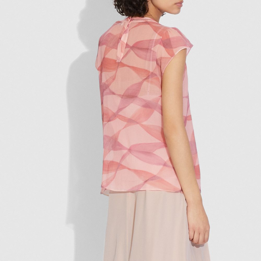 COACH®,PRINTED RUFFLE BLOUSE,Silk,PINK/CORAL,Scale View