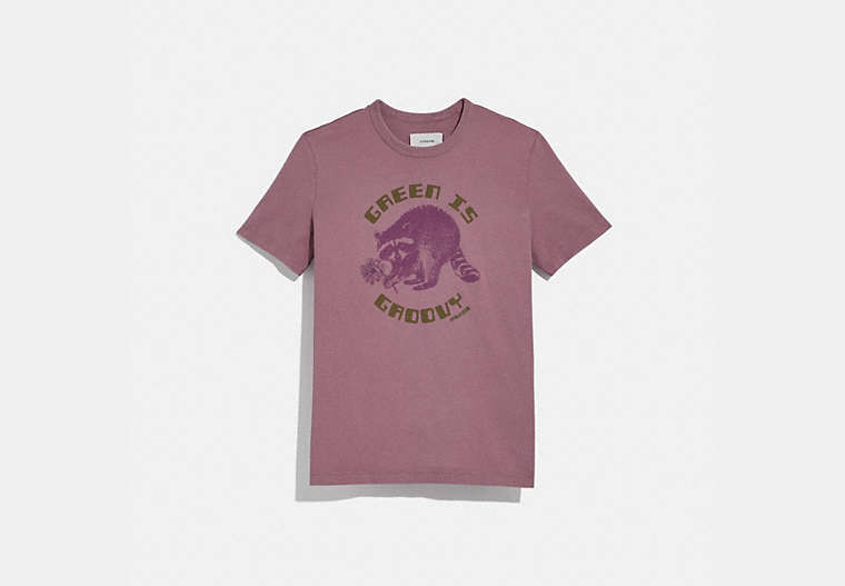 COACH®,GREEN IS GROOVY T-SHIRT IN ORGANIC COTTON,Organic Cotton,Organic Pink,Front View