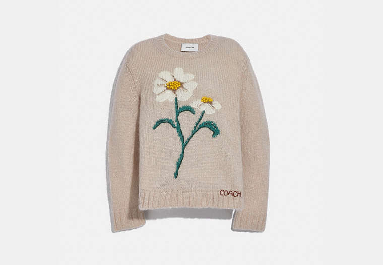 COACH®,DAISY EMBROIDERED SWEATER,Mohair/Polyamide/Wool,Natural,Front View