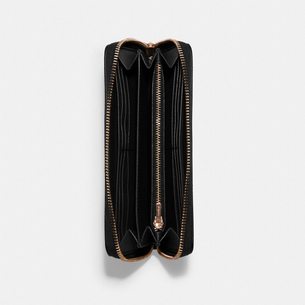 COACH®,Long Zip Around Wallet,Leather,Wristlet,Continental,Gold Metal,Casual,Black,Inside View,Top View