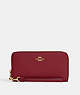 COACH®,LONG ZIP AROUND WALLET,Pebbled Leather,Gold/Cherry,Front View