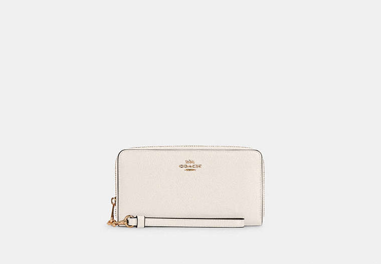 COACH®,LONG ZIP AROUND WALLET,Pebbled Leather,Mini,Gold/Chalk,Front View