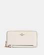 COACH®,LONG ZIP AROUND WALLET,Pebbled Leather,Gold/Chalk,Front View