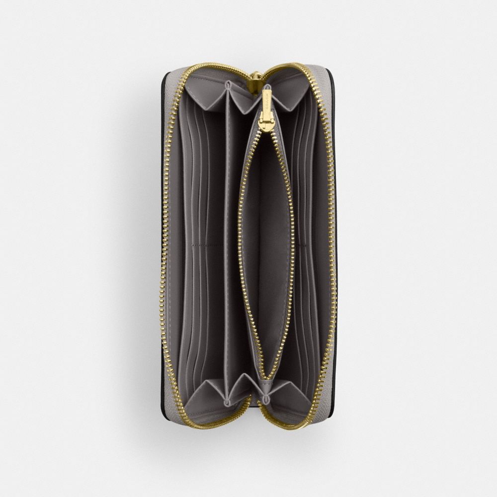 COACH®,PORTEFEUILLE ZIP-CONTOUR LONG,Cuir galet,Mini,Or/Gris Tourterelle,Inside View,Top View