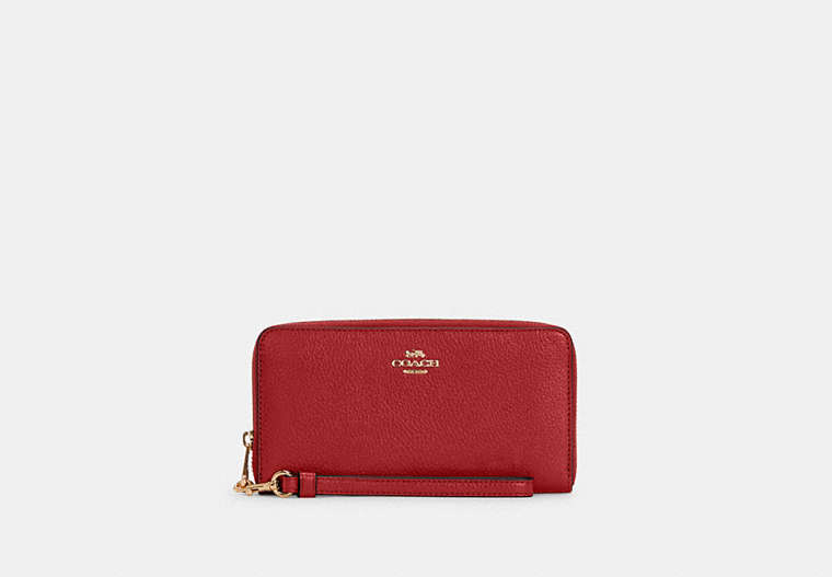 COACH®,LONG ZIP AROUND WALLET,Pebbled Leather,Mini,Gold/1941 Red,Front View