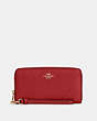 COACH®,LONG ZIP AROUND WALLET,Pebbled Leather,Mini,Gold/1941 Red,Front View