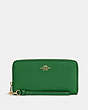 COACH®,LONG ZIP AROUND WALLET,Pebbled Leather,Mini,Gold/Kelly Green,Front View