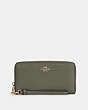 COACH®,LONG ZIP AROUND WALLET,Pebbled Leather,Mini,Gold/Military Green,Front View