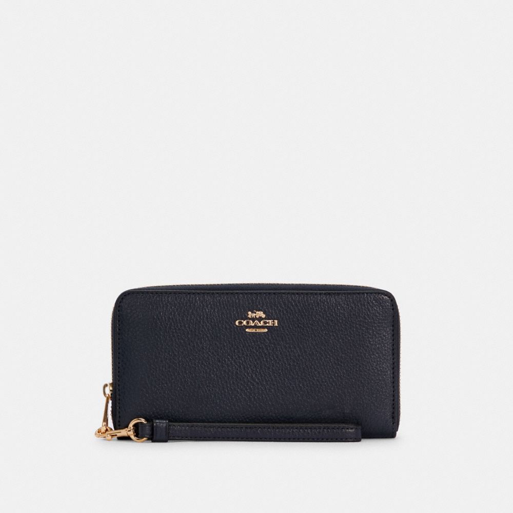 COACH®,PORTEFEUILLE ZIP-CONTOUR LONG,Or/Minuit,Front View