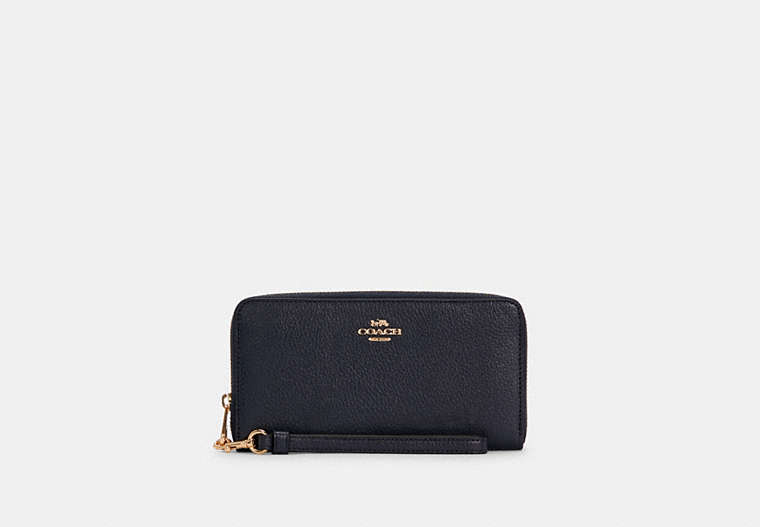 COACH®,LONG ZIP AROUND WALLET,Pebbled Leather,Gold/Midnight,Front View image number 0