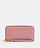 COACH®,LONG ZIP AROUND WALLET,Pebbled Leather,Gold/True Pink,Front View