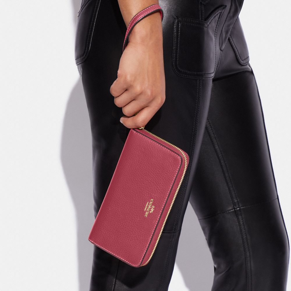 COACH®,Long Zip Around Wallet,Leather,Wristlet,Continental,Gold Metal,Casual,,Detail View