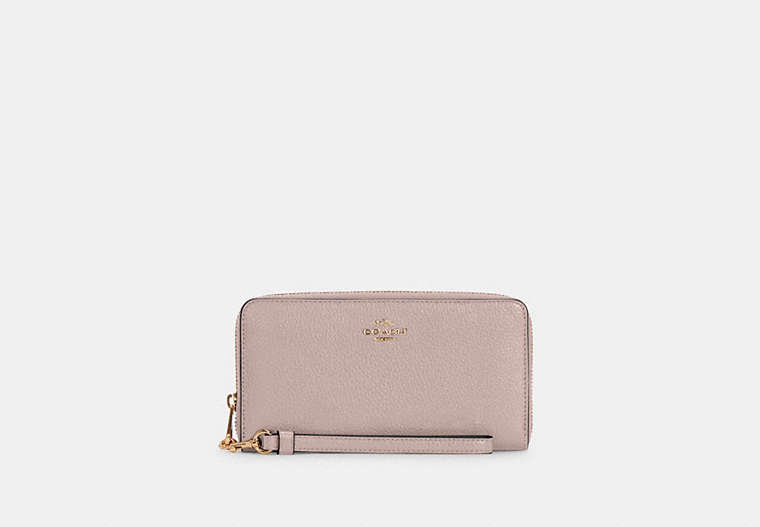 COACH®,LONG ZIP AROUND WALLET,Pebbled Leather,Mini,Gold/Washed Mauve,Front View image number 0