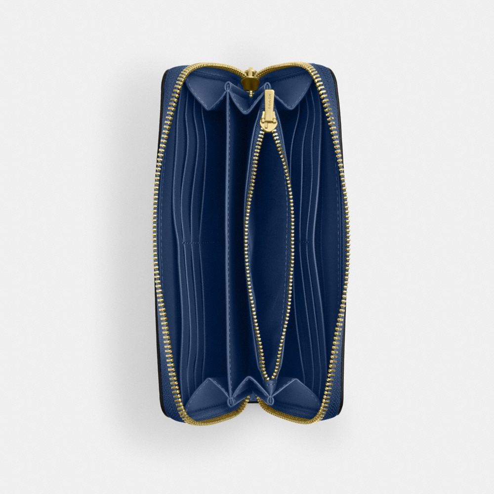 COACH®,PORTEFEUILLE ZIP-CONTOUR LONG,Cuir galet,Mini,Or/Bleu Profond,Inside View,Top View