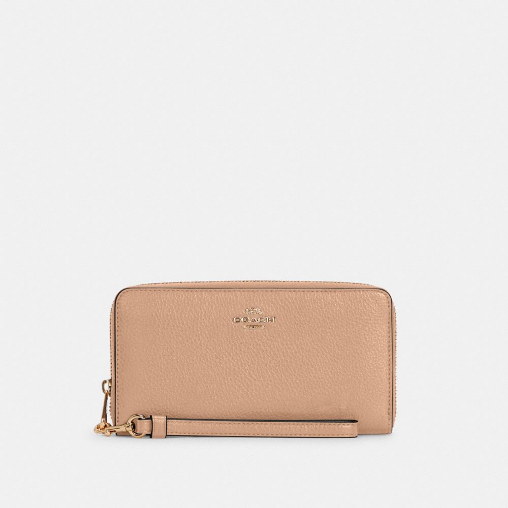 COACH®,PORTEFEUILLE ZIP-CONTOUR LONG,Or/Taupe,Front View