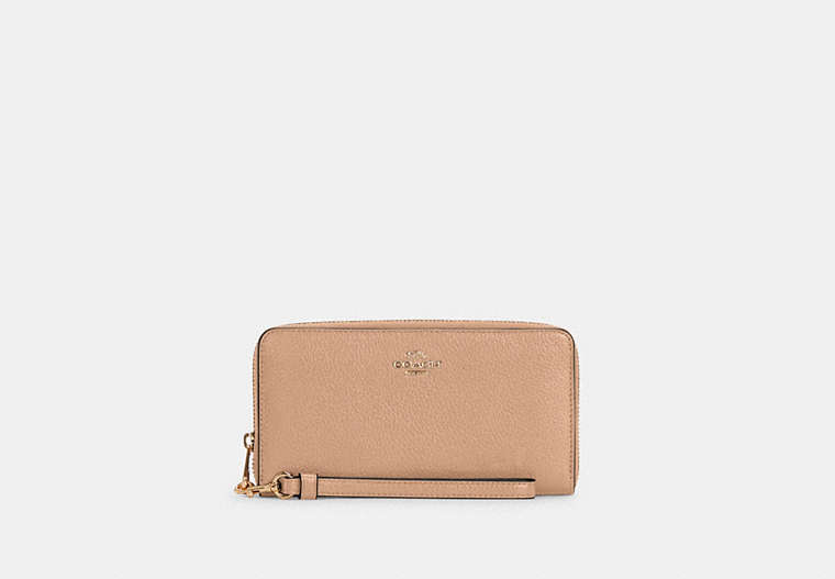 COACH®,LONG ZIP AROUND WALLET,Pebbled Leather,Mini,Gold/Taupe,Front View