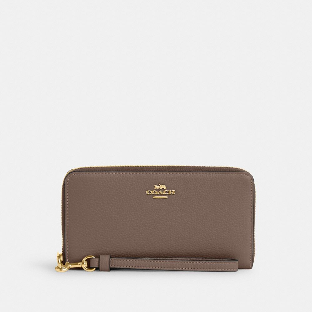 COACH®,Long Zip Around Wallet,Leather,Continental,Wristlet,Gold Metal,Casual,,Front View