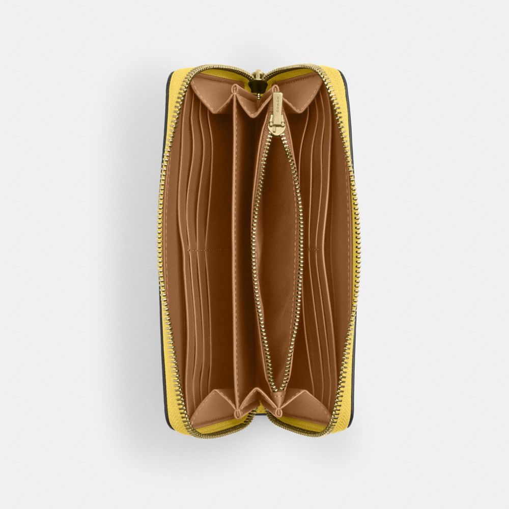 COACH®,Long Zip Around Wallet,Leather,Wristlet,Continental,Gold Metal,Casual,,Inside View,Top View