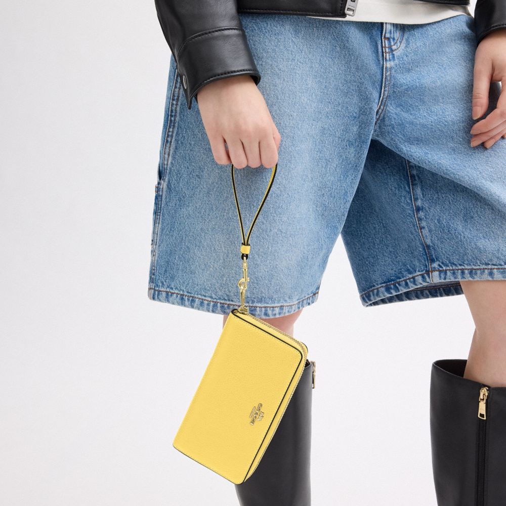 COACH®,Long Zip Around Wallet,Leather,Wristlet,Continental,Gold Metal,Casual,,Detail View