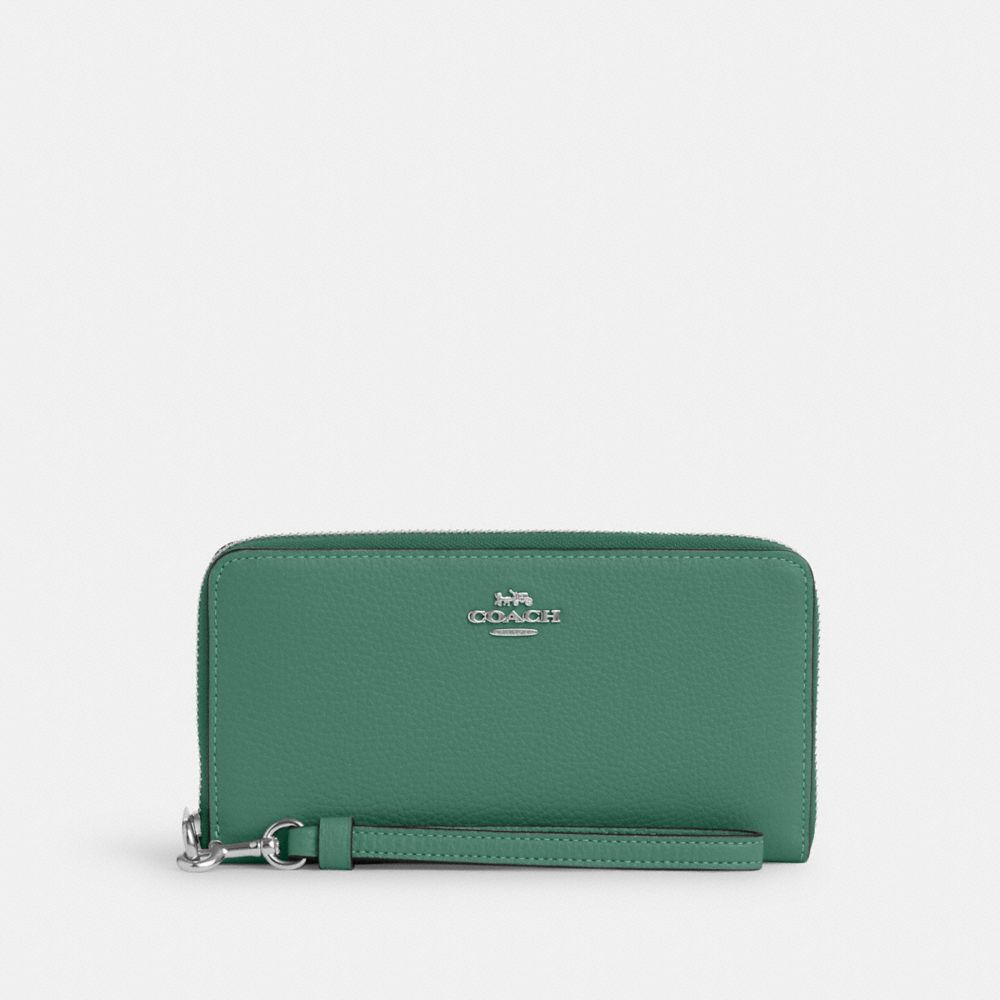 COACH®,LONG ZIP AROUND WALLET,Mini,Silver/Bright Green,Front View