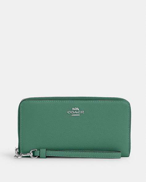 COACH®,LONG ZIP AROUND WALLET,Mini,Silver/Bright Green,Front View