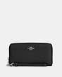 COACH®,LONG ZIP AROUND WALLET,Pebbled Leather,Silver/Black,Front View