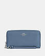 COACH®,LONG ZIP AROUND WALLET,Pebbled Leather,Mini,Silver/Indigo,Front View