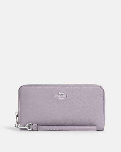 COACH®,LONG ZIP AROUND WALLET,Pebbled Leather,Mini,Silver/Mist,Front View