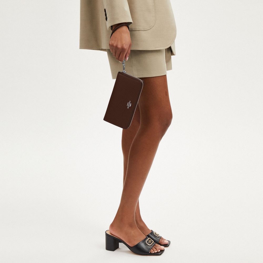 COACH®,Long Zip Around Wallet,Leather,Continental,Wristlet,Gold Metal,Casual,Brown,Detail View