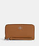 COACH®,LONG ZIP AROUND WALLET,Pebbled Leather,Mini,Silver/Light Saddle,Front View