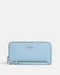 COACH®,LONG ZIP AROUND WALLET,Pebbled Leather,Mini,Silver/Waterfall,Front View