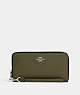 COACH®,LONG ZIP AROUND WALLET,Pebbled Leather,Silver/Olive Drab,Front View