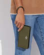 COACH®,LONG ZIP AROUND WALLET,Pebbled Leather,Mini,Silver/Olive Drab,Detail View