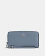 COACH®,LONG ZIP AROUND WALLET,Pebbled Leather,Mini,Silver/Marble Blue,Front View
